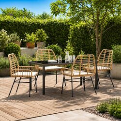 5-Piece Brown Poly Rattan Outdoor Dining Set