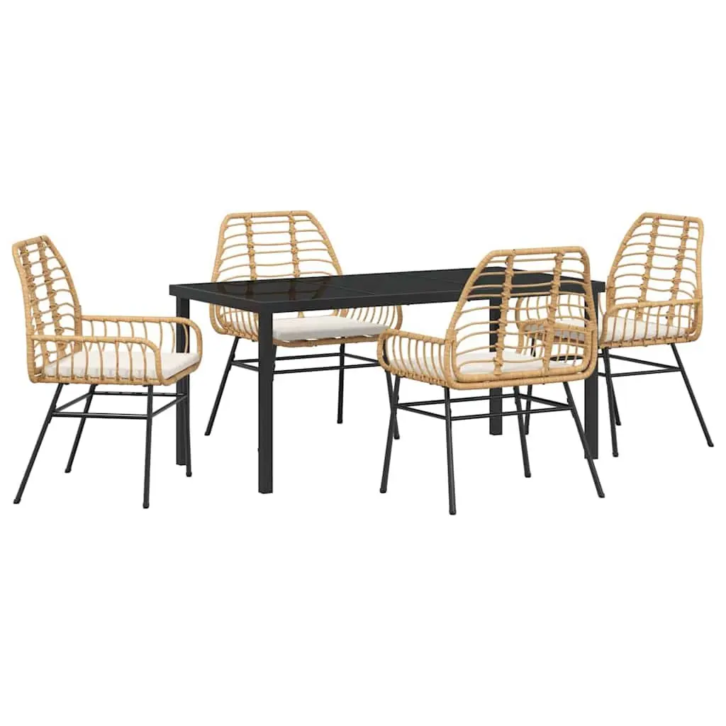 5-Piece Brown Poly Rattan Outdoor Dining Set