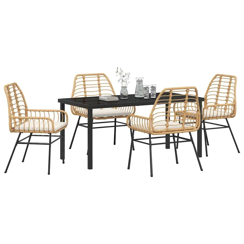 5-Piece Brown Poly Rattan Outdoor Dining Set