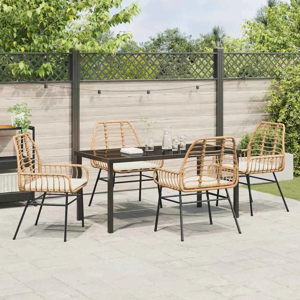 5-Piece Brown Poly Rattan Outdoor Dining Set