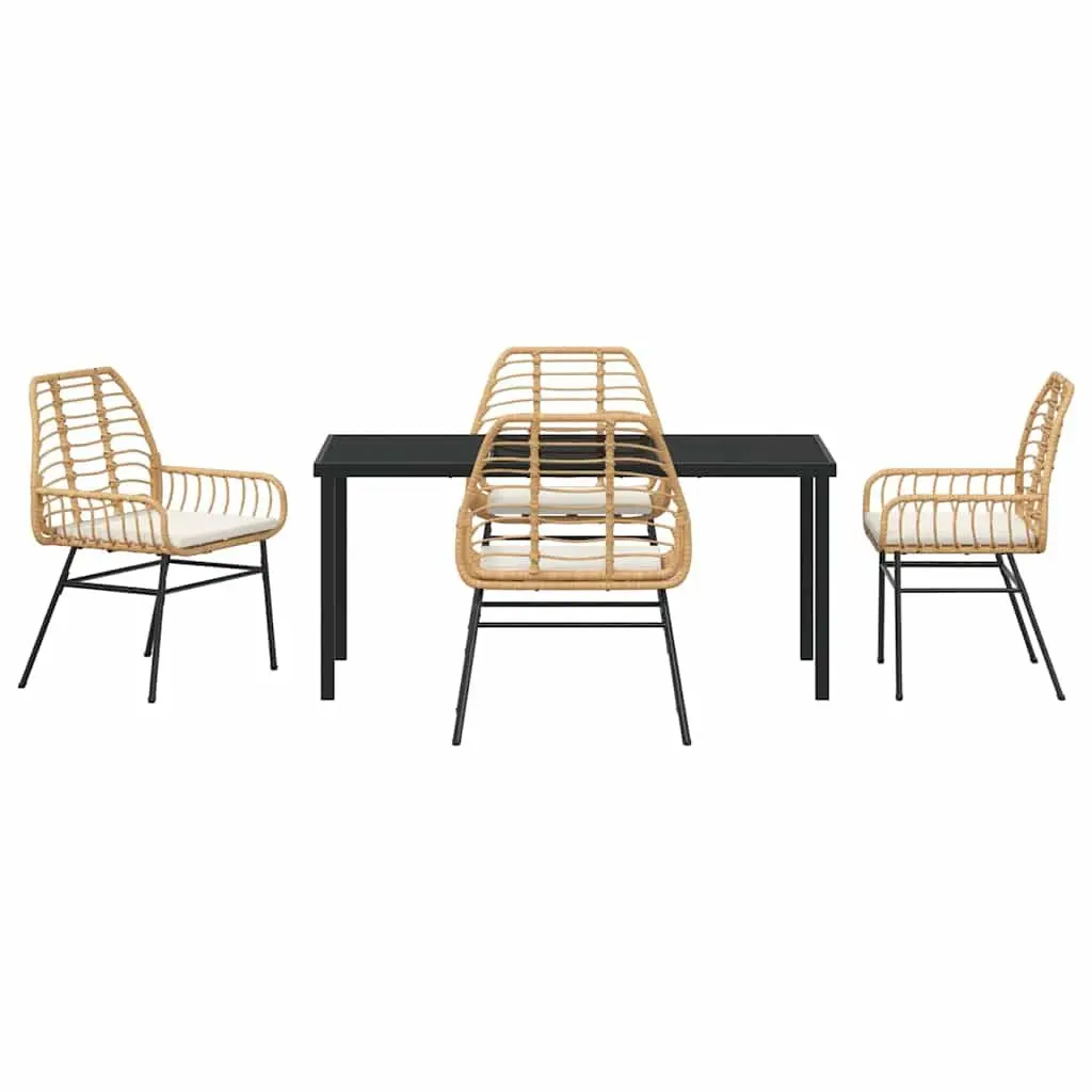 5-Piece Brown Poly Rattan Outdoor Dining Set