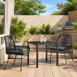 Black Poly Rattan Garden Dining Set with Cushions