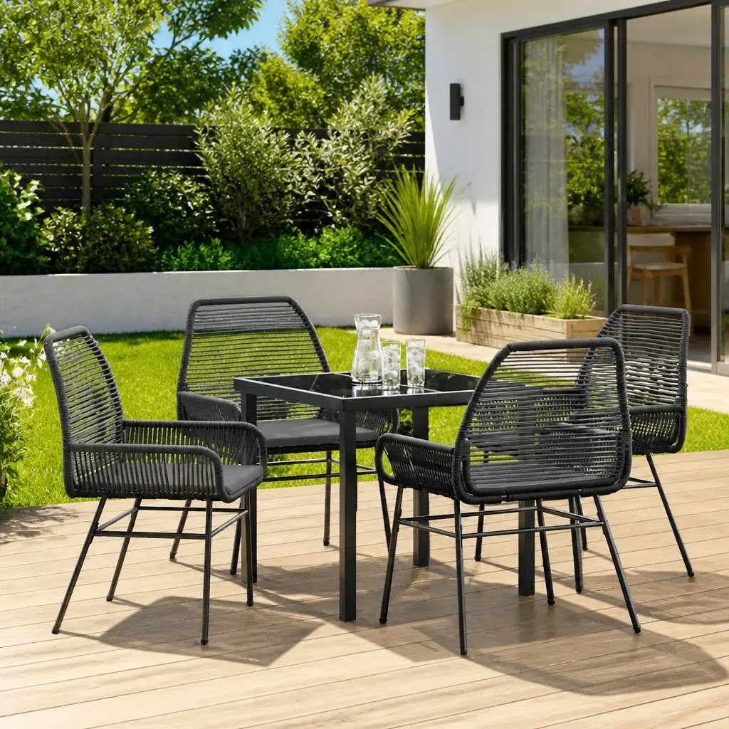 5-Piece Black Poly Rattan Outdoor Dining Set