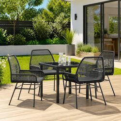 5-Piece Black Poly Rattan Outdoor Dining Set