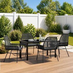 Premium 5-Piece Black Poly Rattan Outdoor Dining Set