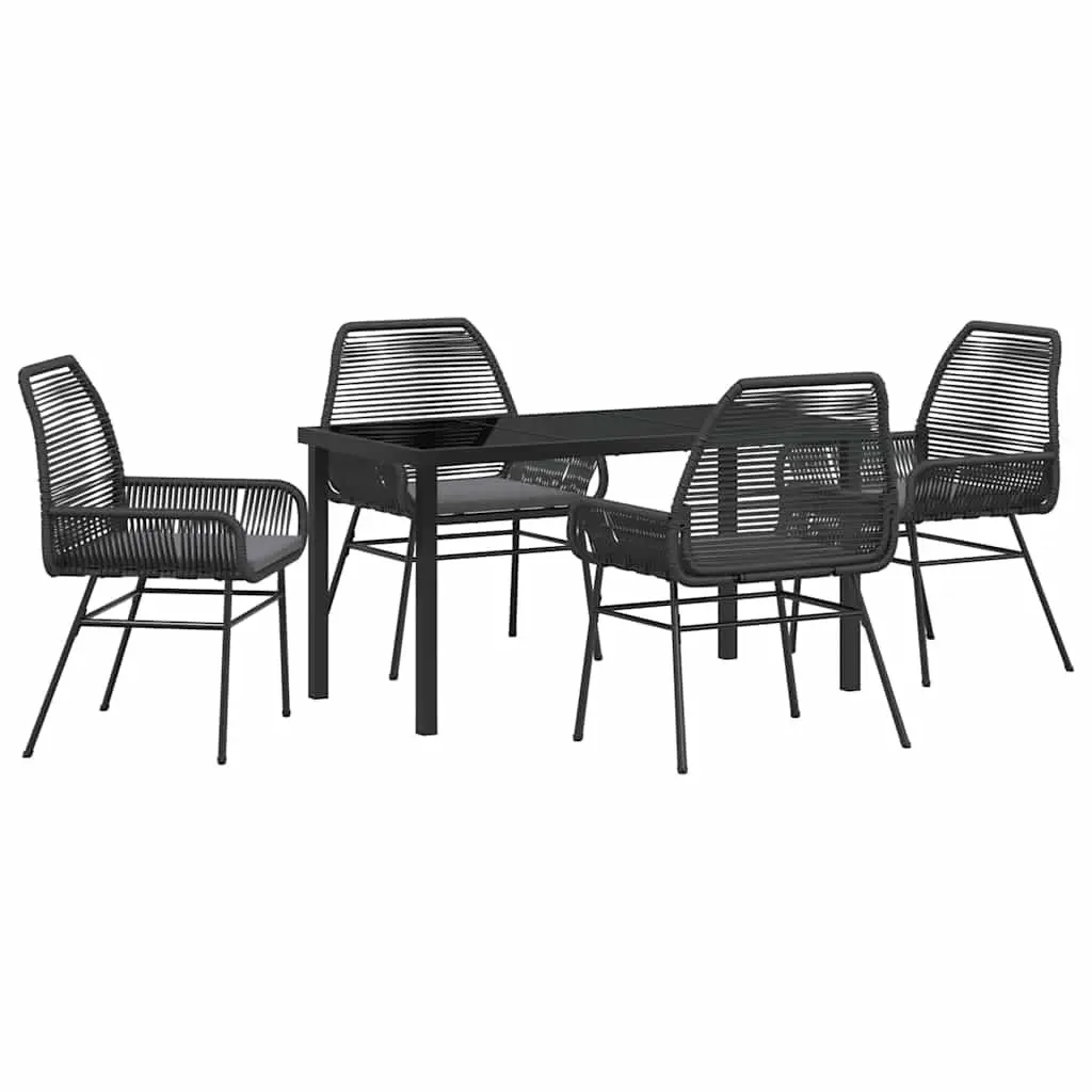 5-Piece Black Poly Rattan Outdoor Dining Set