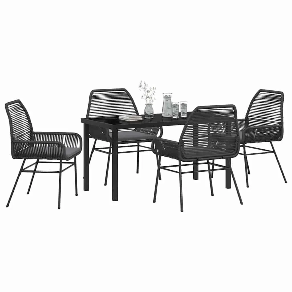 5-Piece Black Poly Rattan Outdoor Dining Set