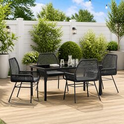 Premium 5-Piece Black Poly Rattan Dining Set