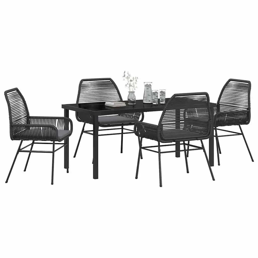 5-Piece Black Poly Rattan Dining Set