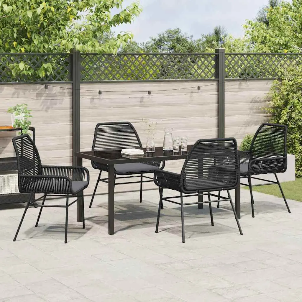 5-Piece Black Poly Rattan Dining Set