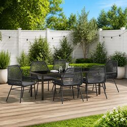 7 Piece Black Poly Rattan Outdoor Dining Set