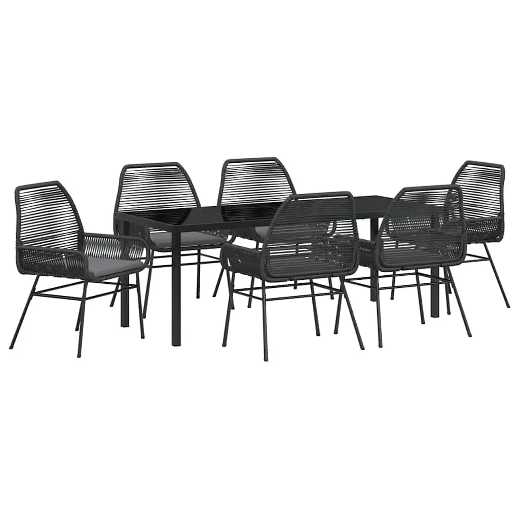 7 Piece Black Poly Rattan Outdoor Dining Set
