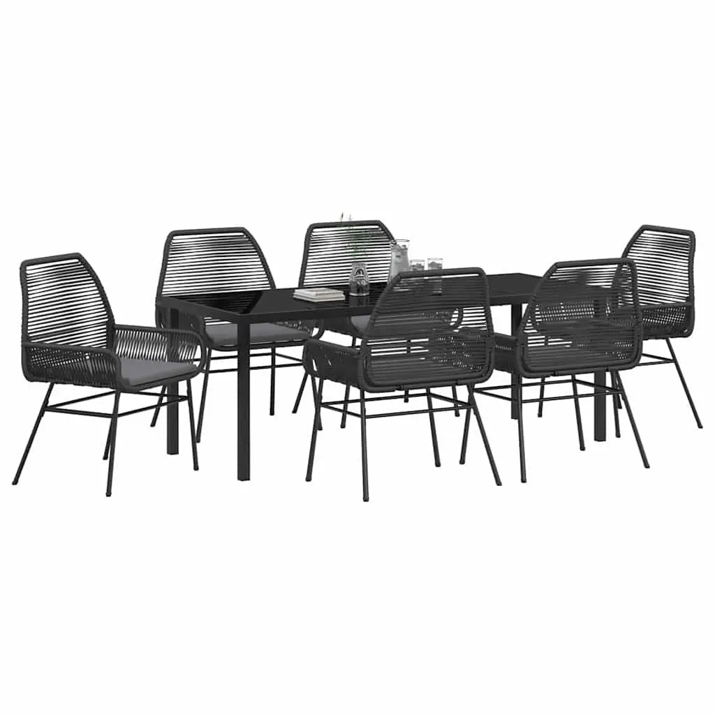 7 Piece Black Poly Rattan Outdoor Dining Set