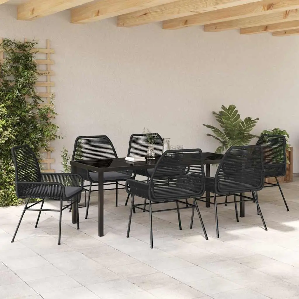7 Piece Black Poly Rattan Outdoor Dining Set