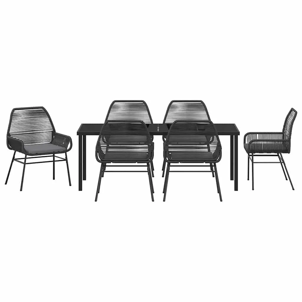 7 Piece Black Poly Rattan Outdoor Dining Set
