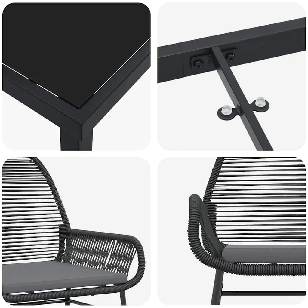 7 Piece Black Poly Rattan Outdoor Dining Set