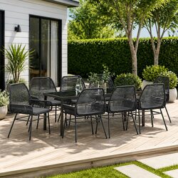 9-Piece Black Poly Rattan Outdoor Dining Set with Cushions