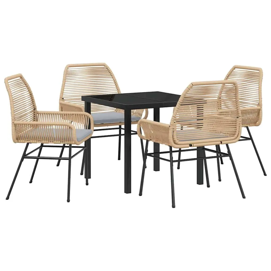 Outdoor Dining Set Poly Rattan 5 Piece Brown with Cushions