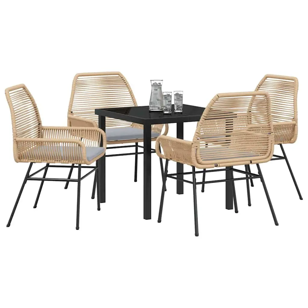 Outdoor Dining Set Poly Rattan 5 Piece Brown with Cushions