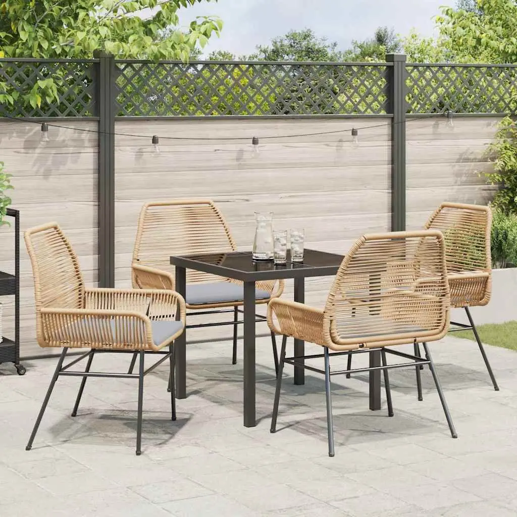 Outdoor Dining Set Poly Rattan 5 Piece Brown with Cushions