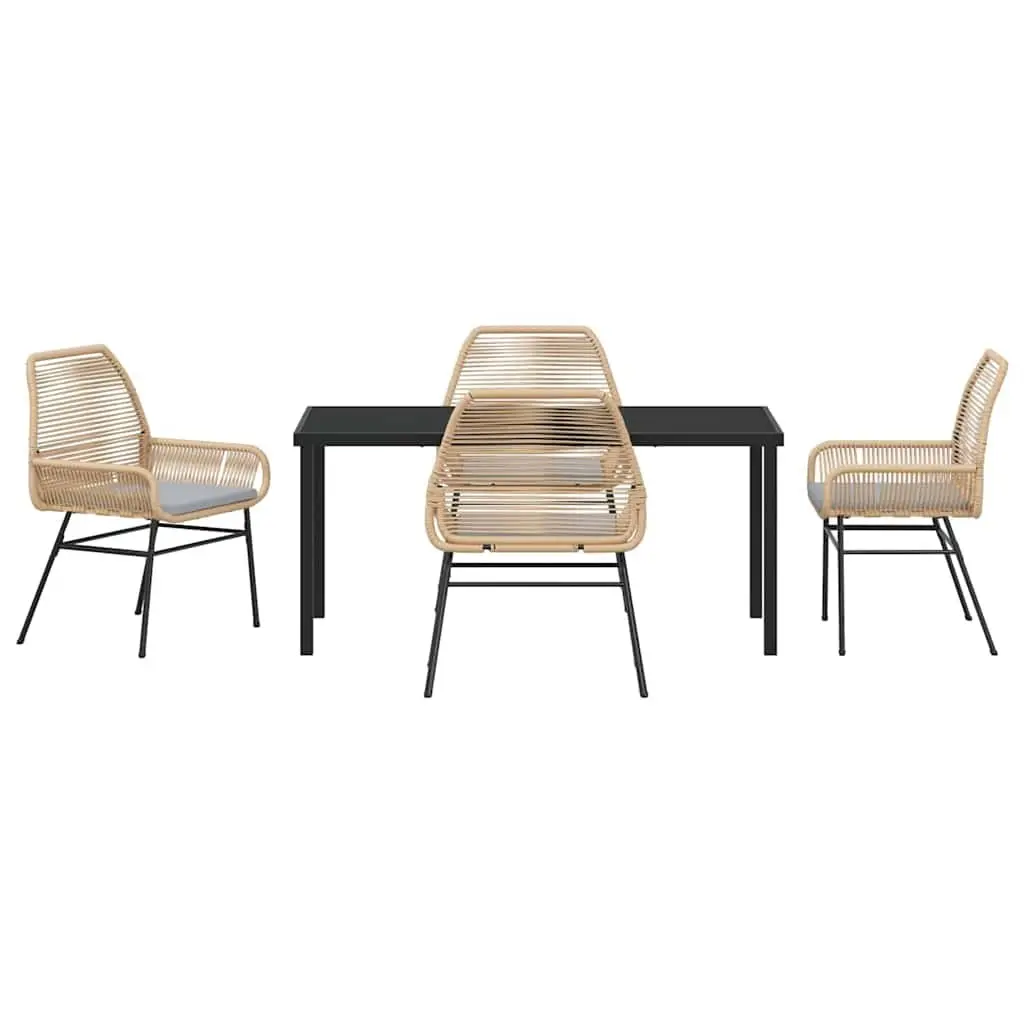 5-Piece Outdoor Garden Dining Set Brown Poly Rattan Table Chairs with Cushions