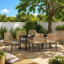 Premium 7 Piece Garden Dining Set in Brown Poly Rattan