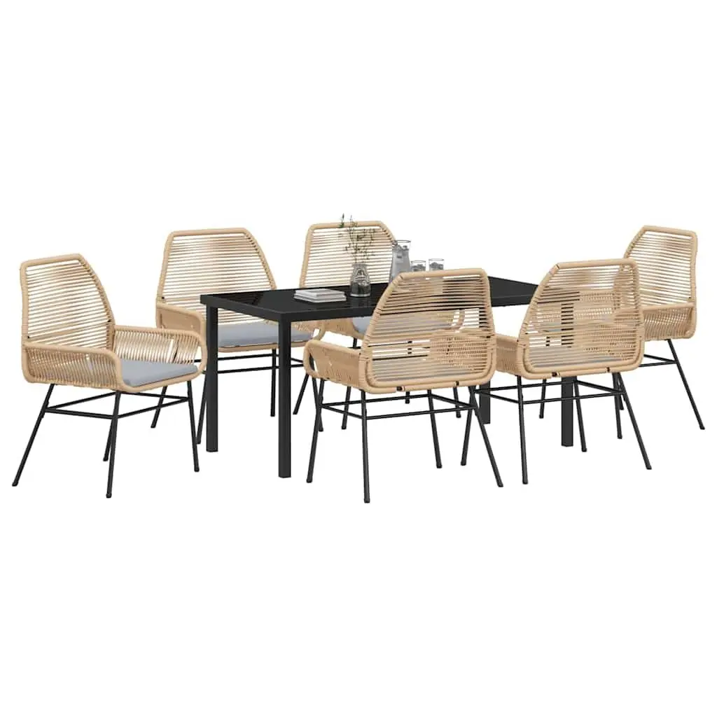7 Piece Garden Dining Set in Brown Poly Rattan