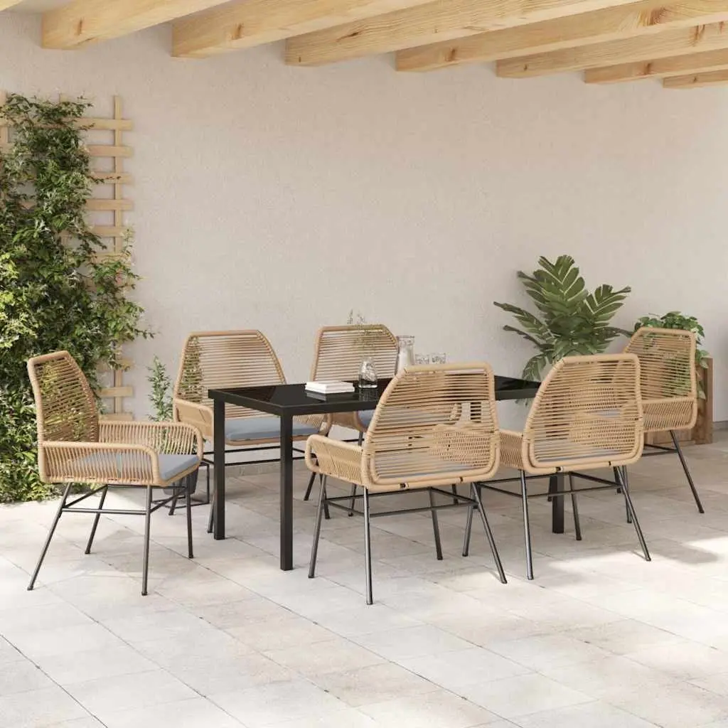 7 Piece Garden Dining Set in Brown Poly Rattan
