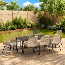 9-Piece Brown Poly Rattan Garden Dining Set