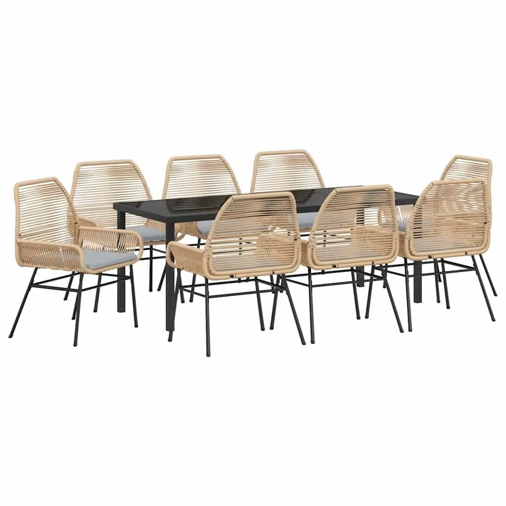 9-Piece Brown Poly Rattan Garden Dining Set
