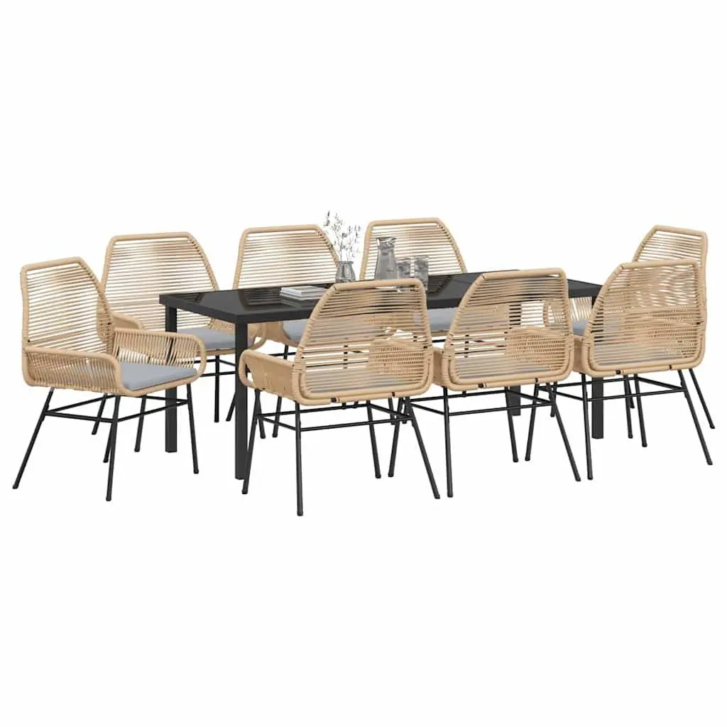 9-Piece Brown Poly Rattan Garden Dining Set