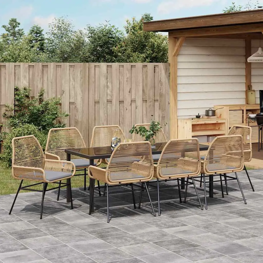 9-Piece Brown Poly Rattan Garden Dining Set