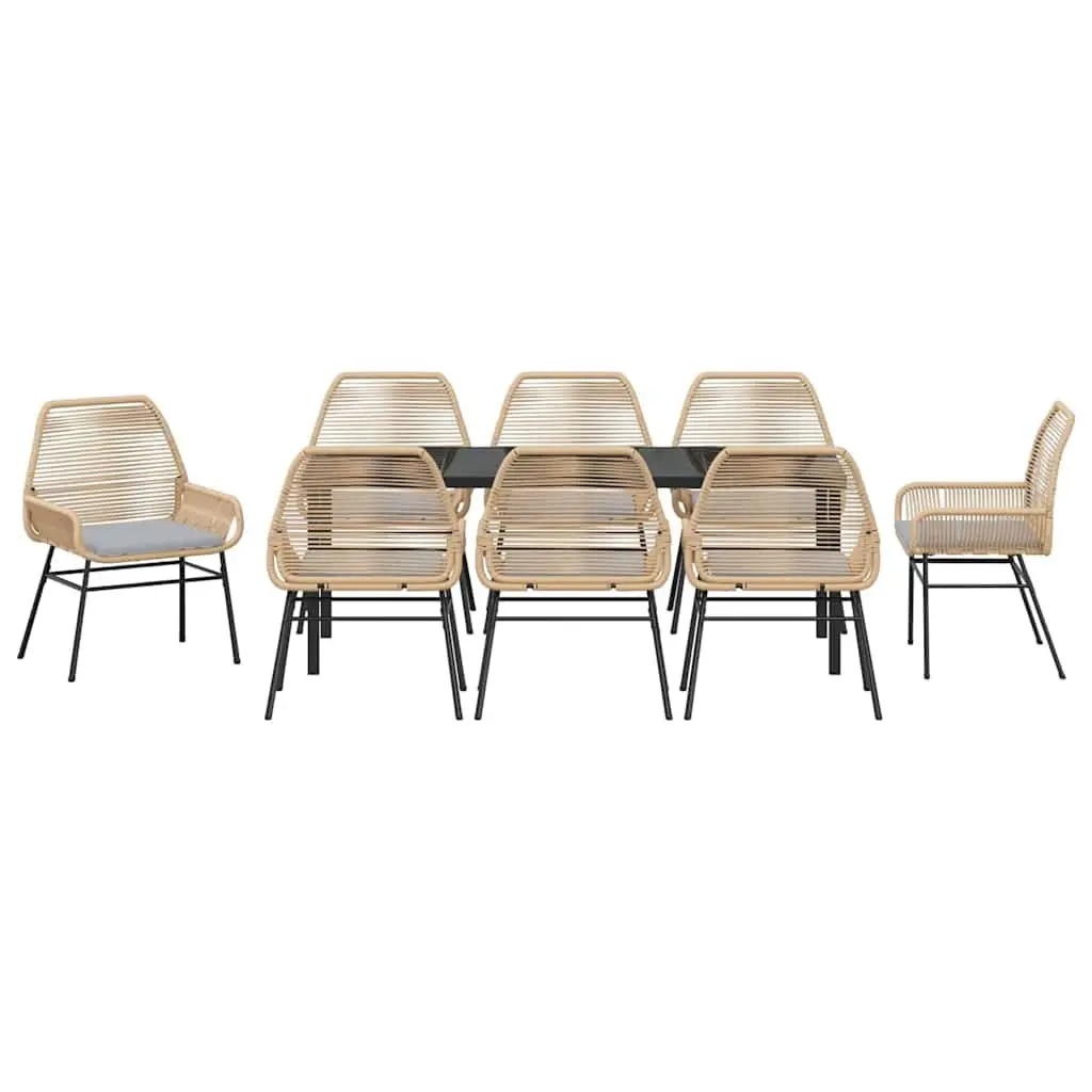 9-Piece Brown Poly Rattan Garden Dining Set