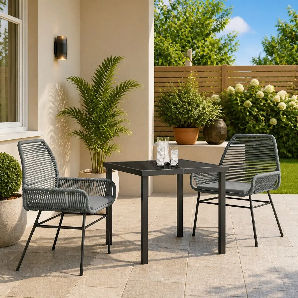 3-Piece Garden Dining Set in Grey Poly Rattan