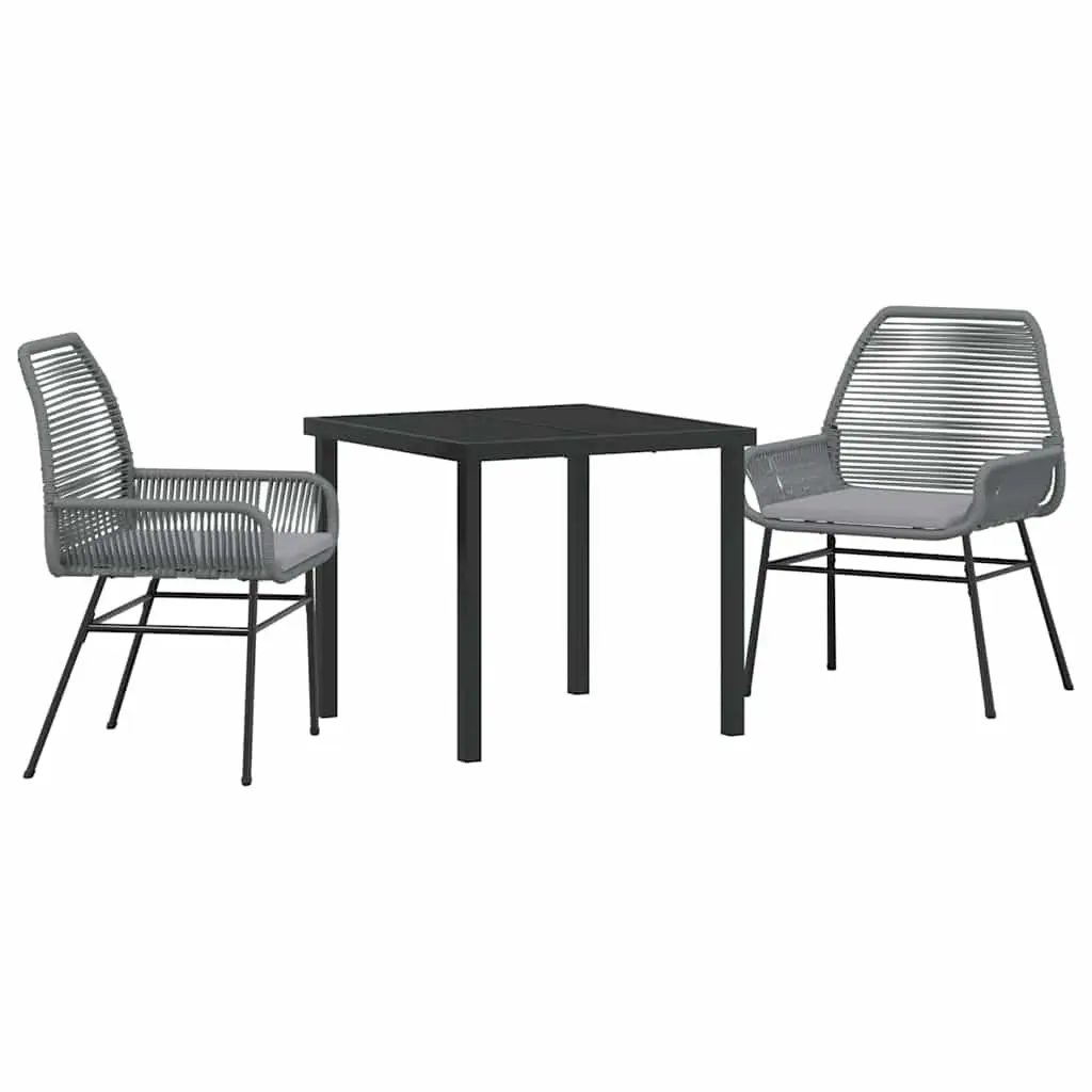3-Piece Garden Dining Set in Grey Poly Rattan
