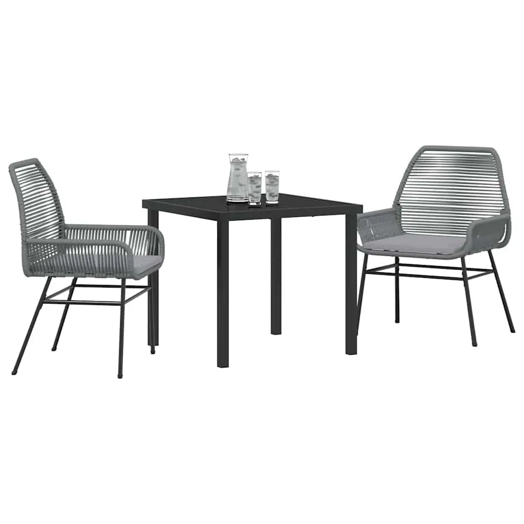 3-Piece Garden Dining Set in Grey Poly Rattan