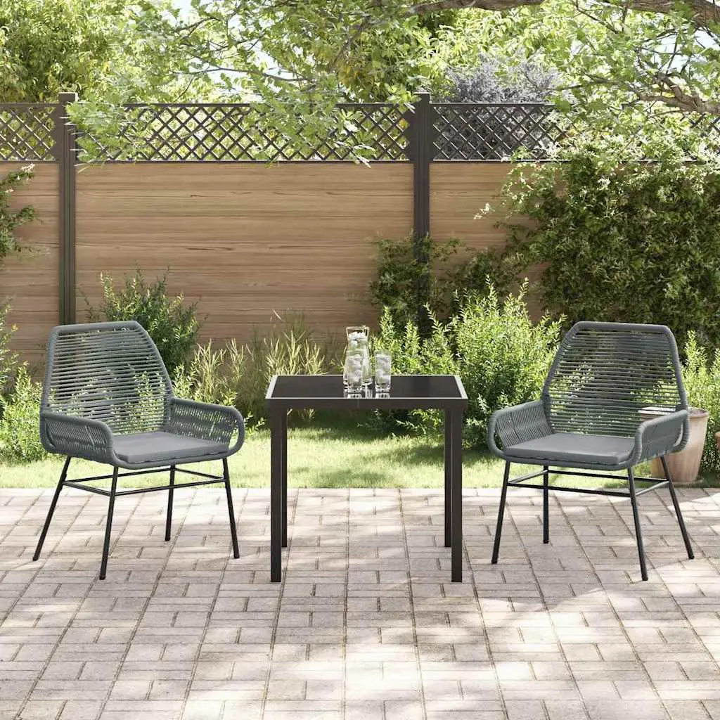 3-Piece Garden Dining Set in Grey Poly Rattan