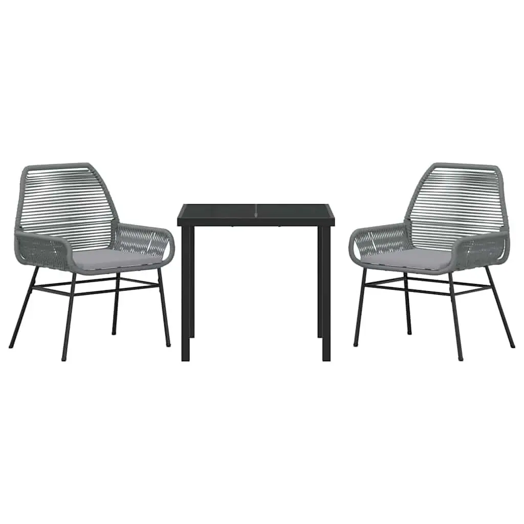 3-Piece Garden Dining Set in Grey Poly Rattan