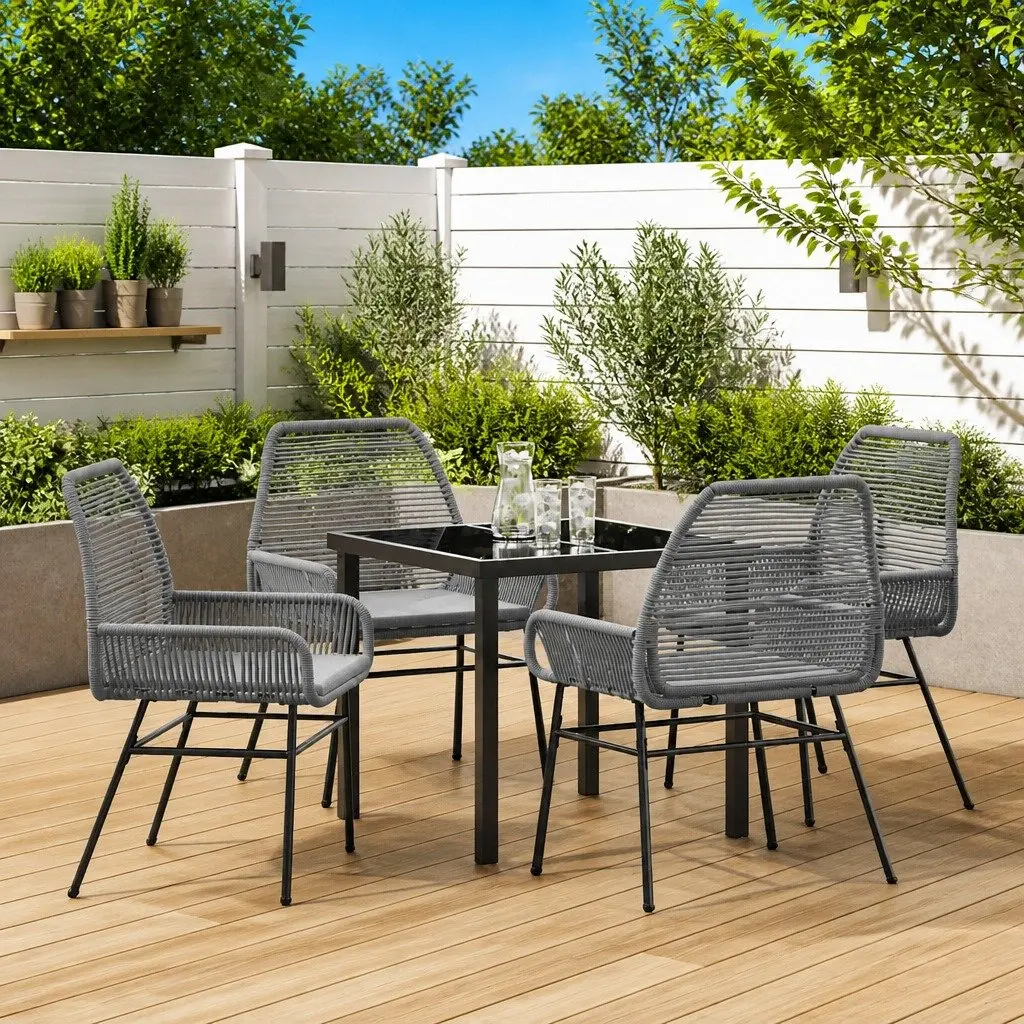 5 Piece Outdoor Dining Set in Grey Poly Rattan