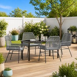Stylish Grey Poly Rattan Garden Dining Set with Cushions