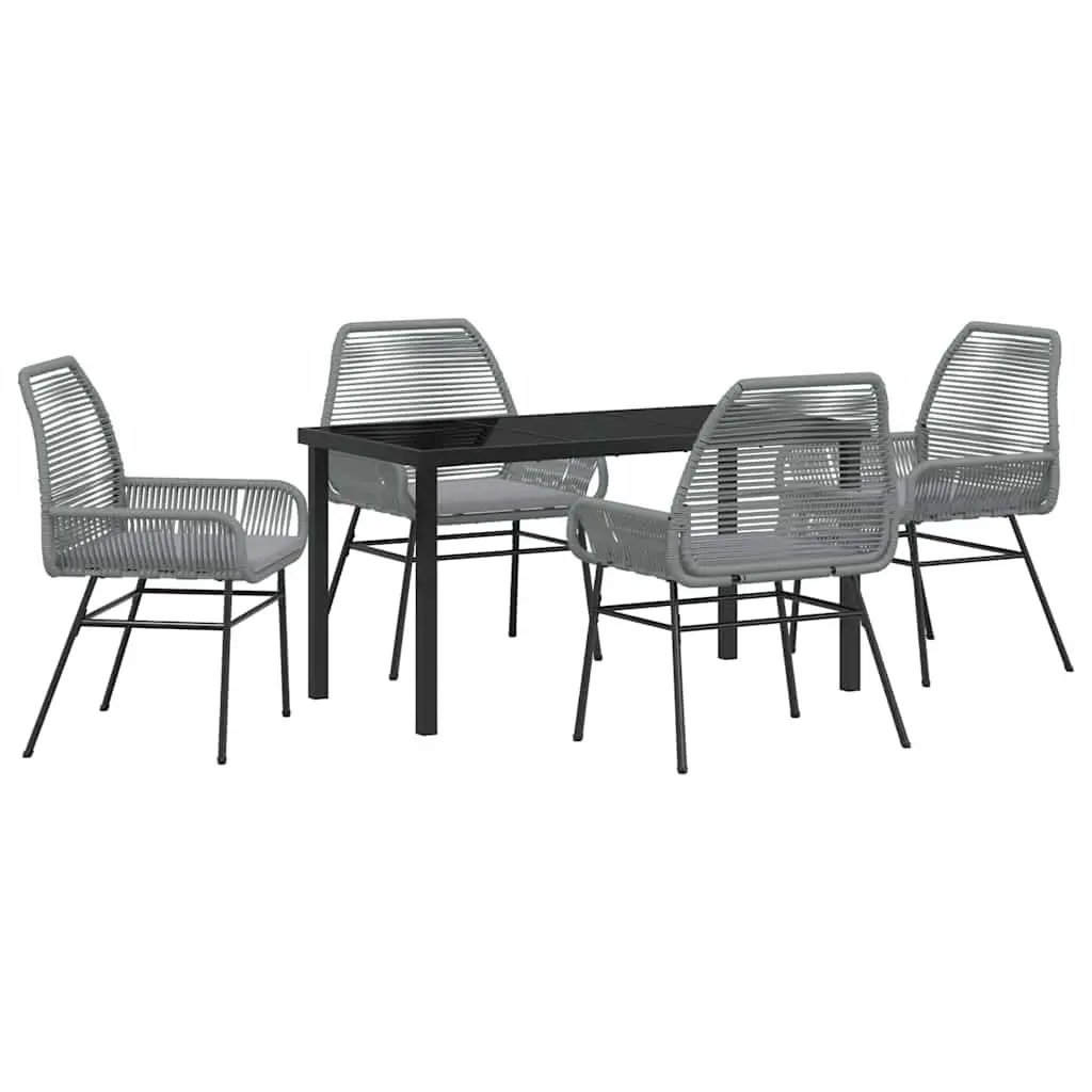 Grey Poly Rattan Garden Dining Set with Cushions