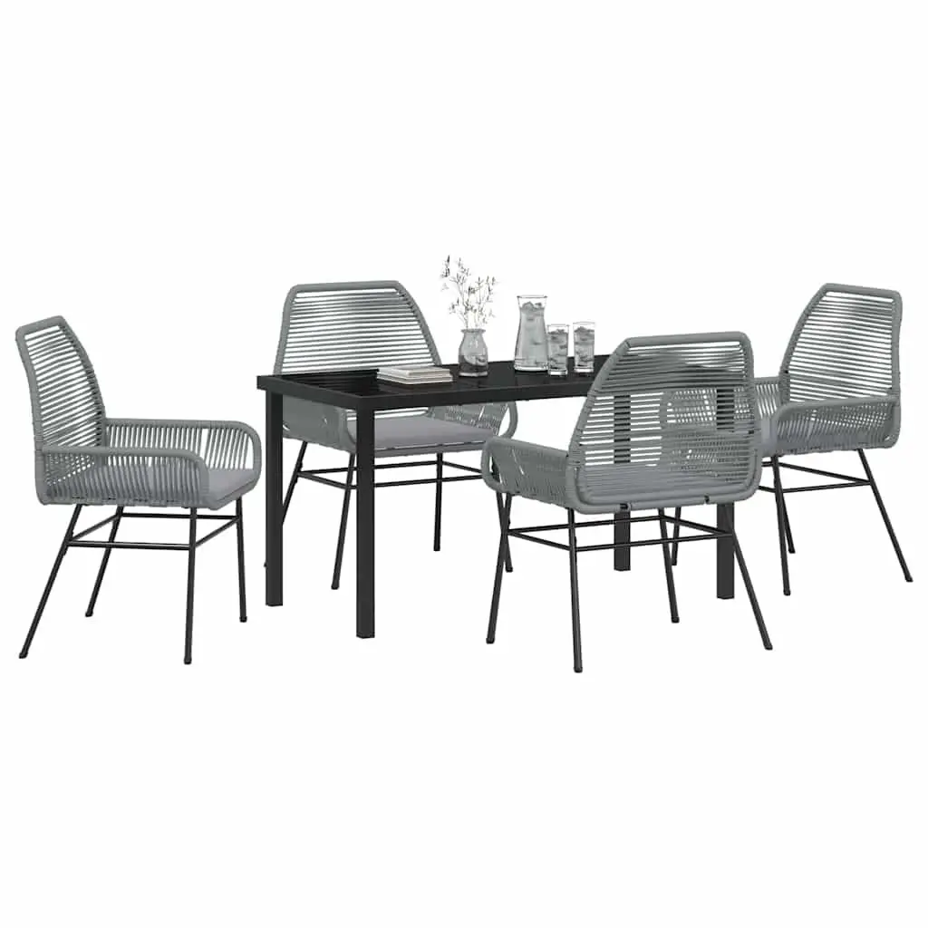 Grey Poly Rattan Garden Dining Set with Cushions