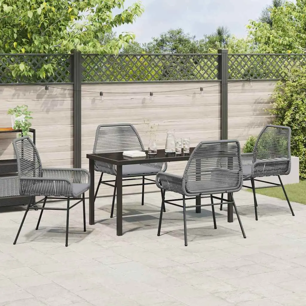 Grey Poly Rattan Garden Dining Set with Cushions