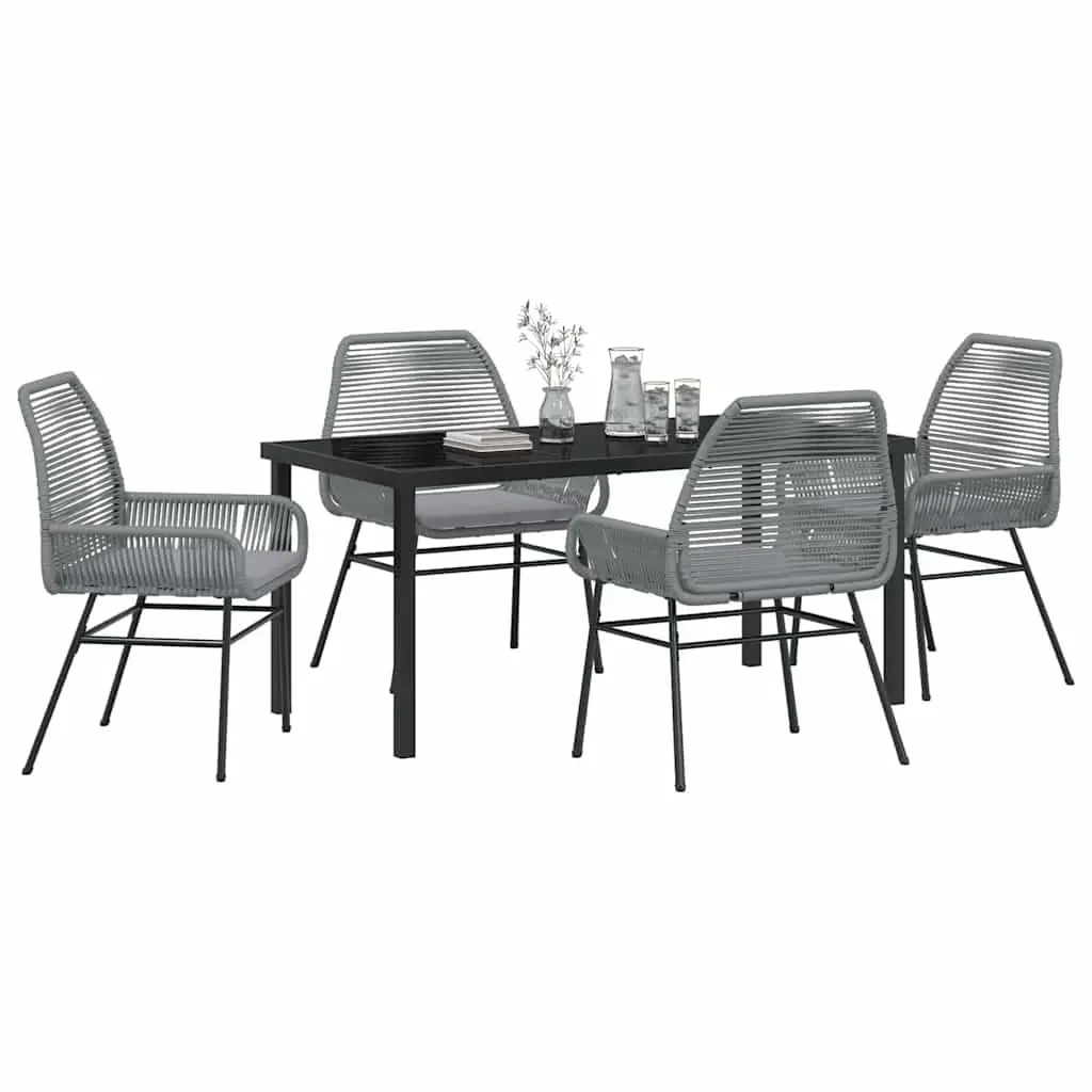 Garden Dining Set Poly Rattan 5 Piece Grey Outdoor Furniture with Cushions