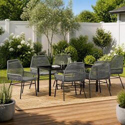 Stylish 7 Piece Grey Poly Rattan Garden Dining Set