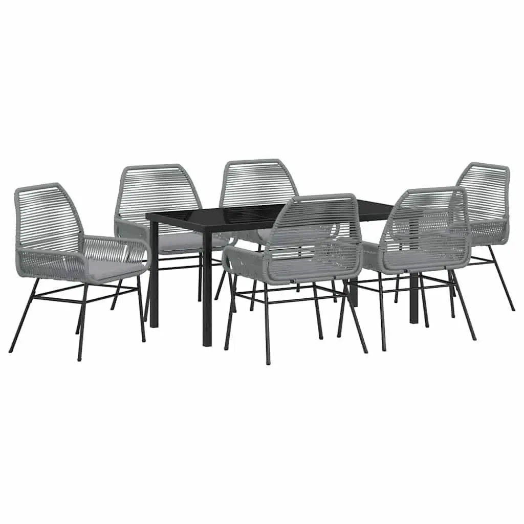 7 Piece Grey Poly Rattan Garden Dining Set