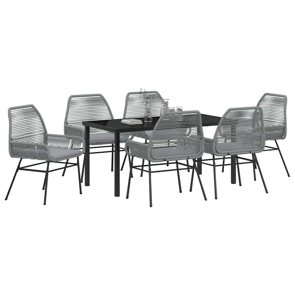 7 Piece Grey Poly Rattan Garden Dining Set