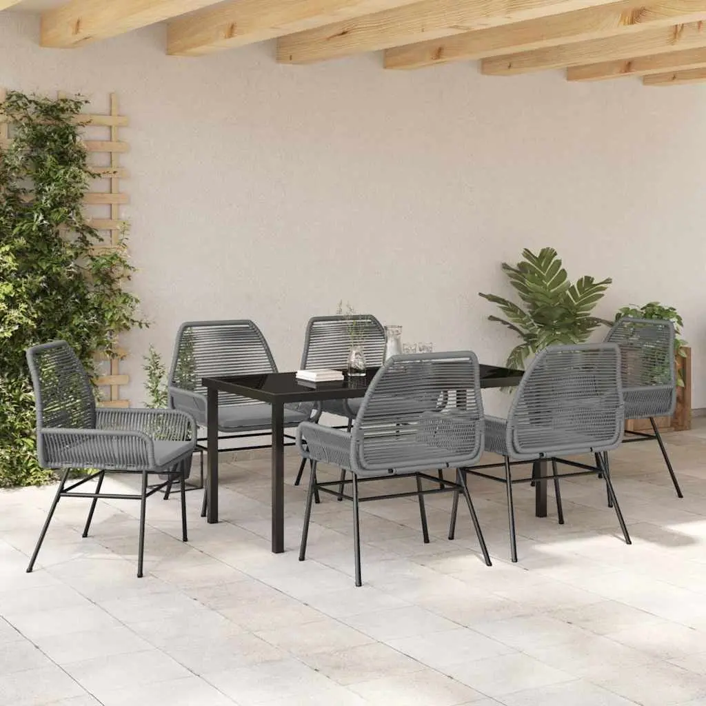 7 Piece Grey Poly Rattan Garden Dining Set