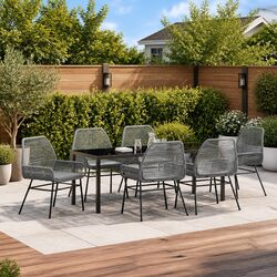 Sturdy 7-Piece Grey Garden Dining Set with Cushions