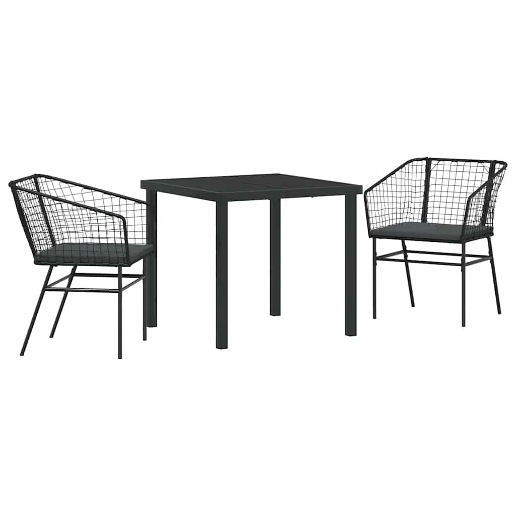 Outdoor Dining Set Poly Rattan Glass Table Black 3 Piece